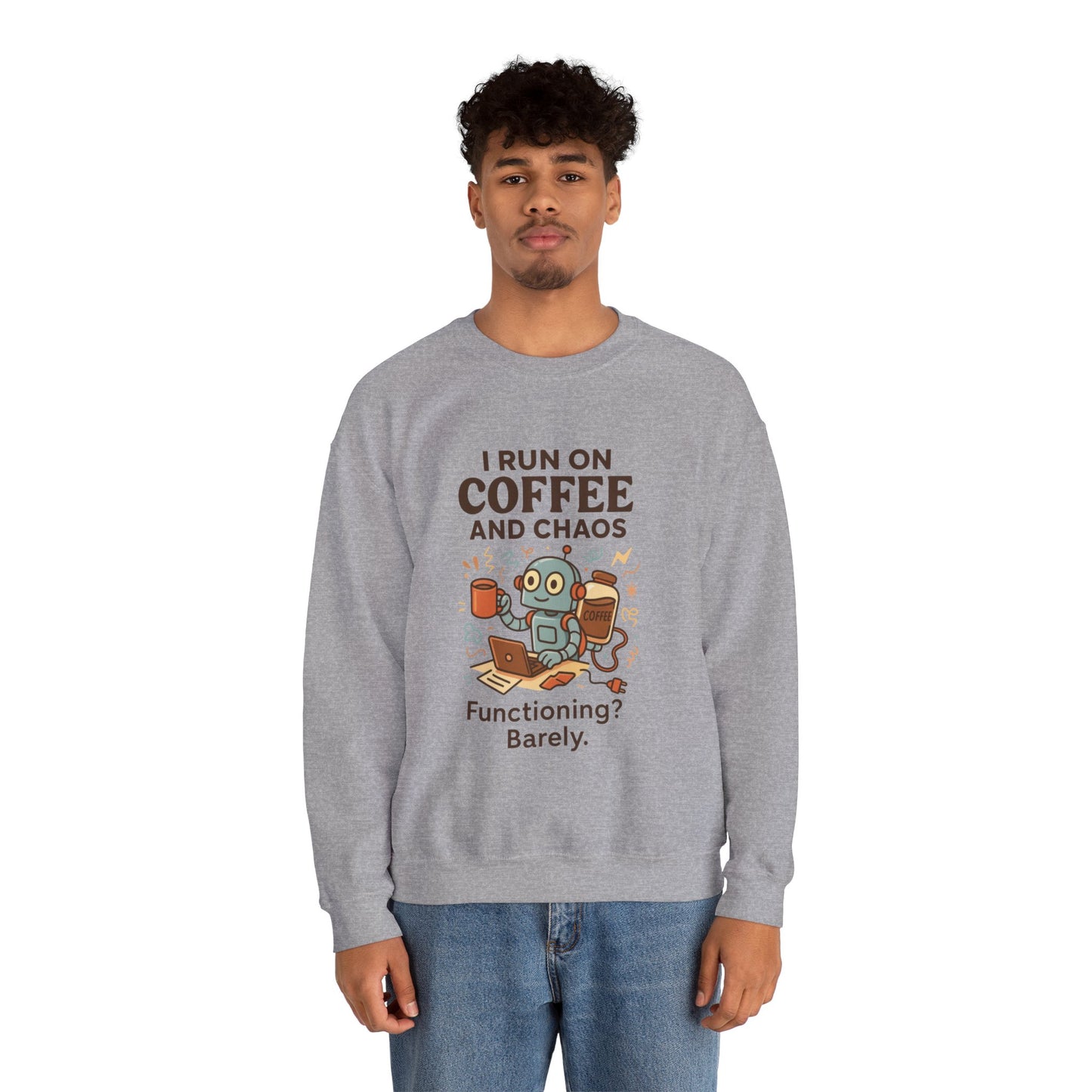 Coffee and Chaos Crewneck Sweatshirt, Funny Sweatshirt for Coffee Lovers, Unisex Gift, Cozy Everyday Wear, Ideal for Holidays