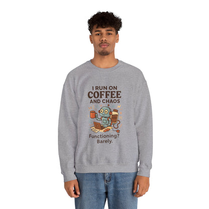 Coffee and Chaos Crewneck Sweatshirt, Funny Sweatshirt for Coffee Lovers, Unisex Gift, Cozy Everyday Wear, Ideal for Holidays