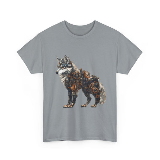 Steampunk Wolf Tee, Mechanical Wolf T-Shirt, Unisex Heavy Cotton Shirt, Graphic T-Shirt, Unique Design,Futuristic Animal Lover Gift Shirt