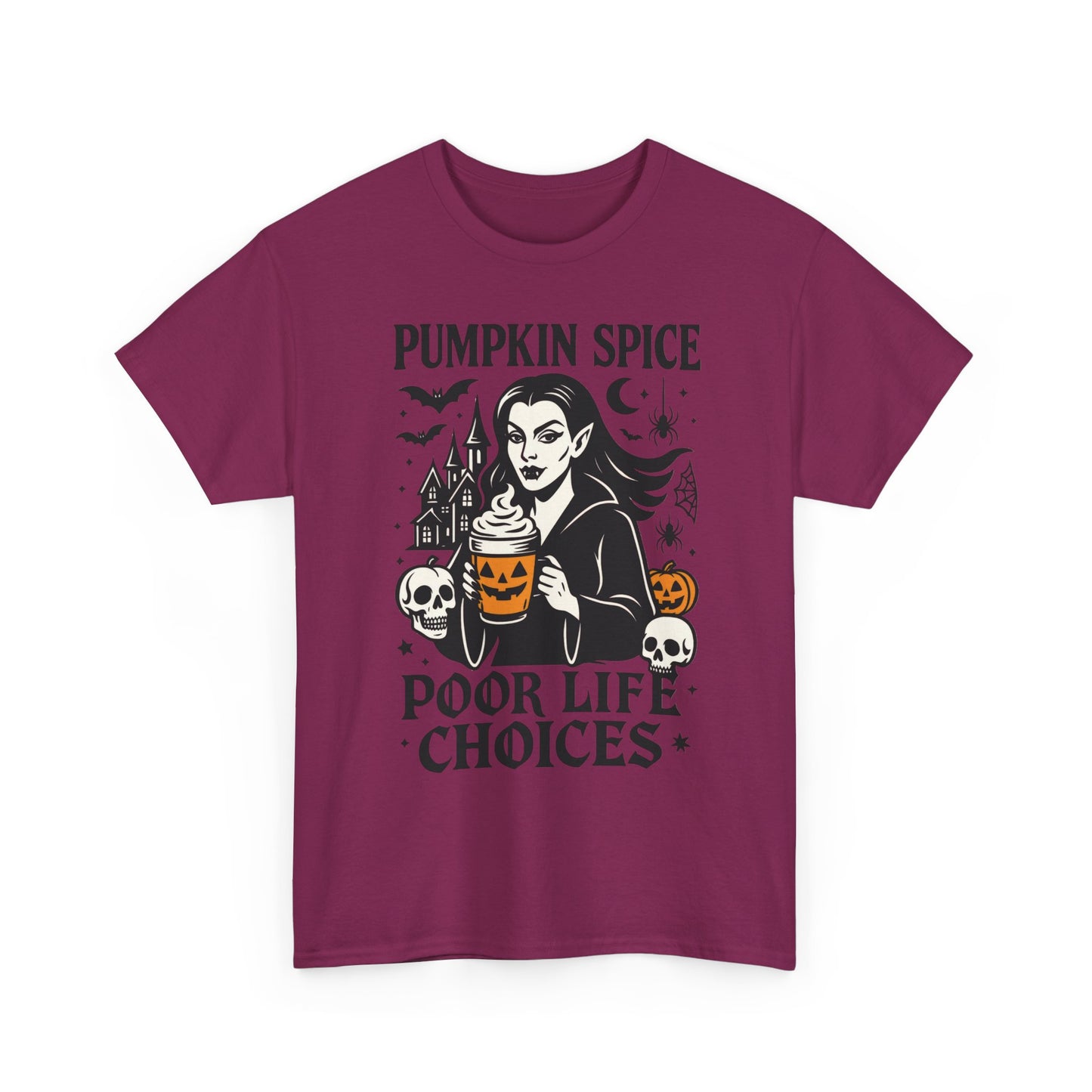 Pumpkin Spice Poor Life Choices Women's T-Shirt, Funny Vampire Coffee Halloween Graphic Tee