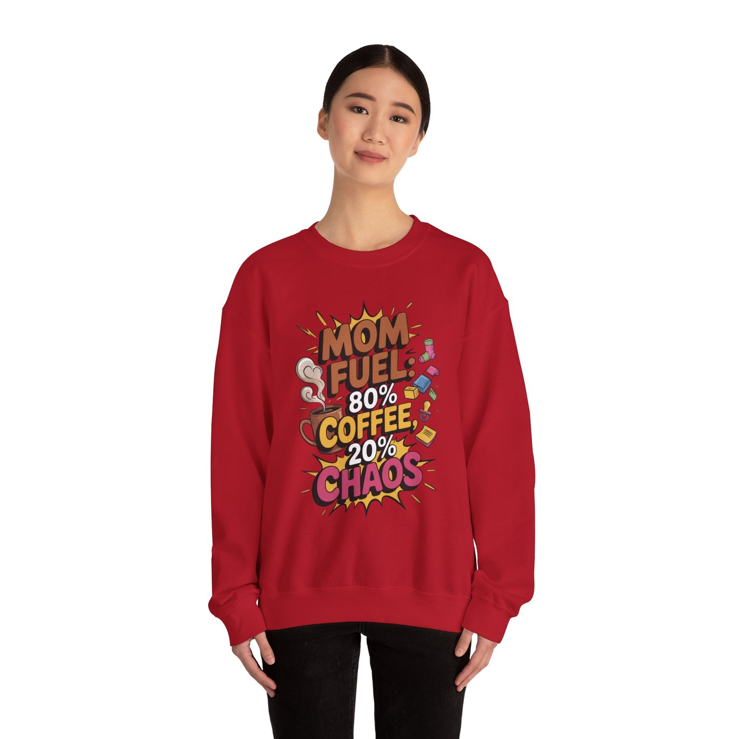 Funny Mom Fuel Sweatshirt, Perfect Gift for Moms, Chaos & Caffeine, Mother's Day Apparel, Funny Tired Mom Life Sweatshirt, Coffee Loving Mom