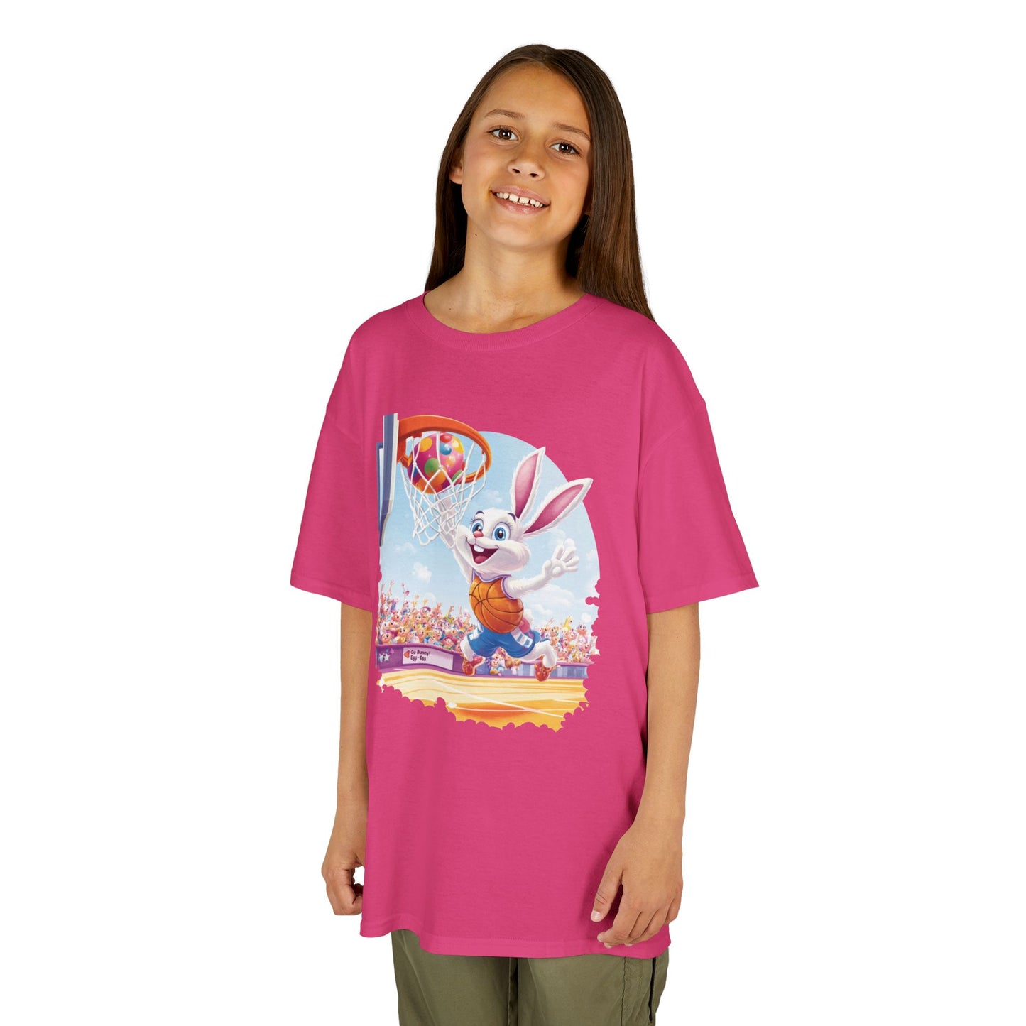 Easter Basketball Bunny Kids T-Shirt - Funny Bunny Dunking Egg Ball, Cute Spring Sports Tee for Kids, Fun Holiday Gift Idea