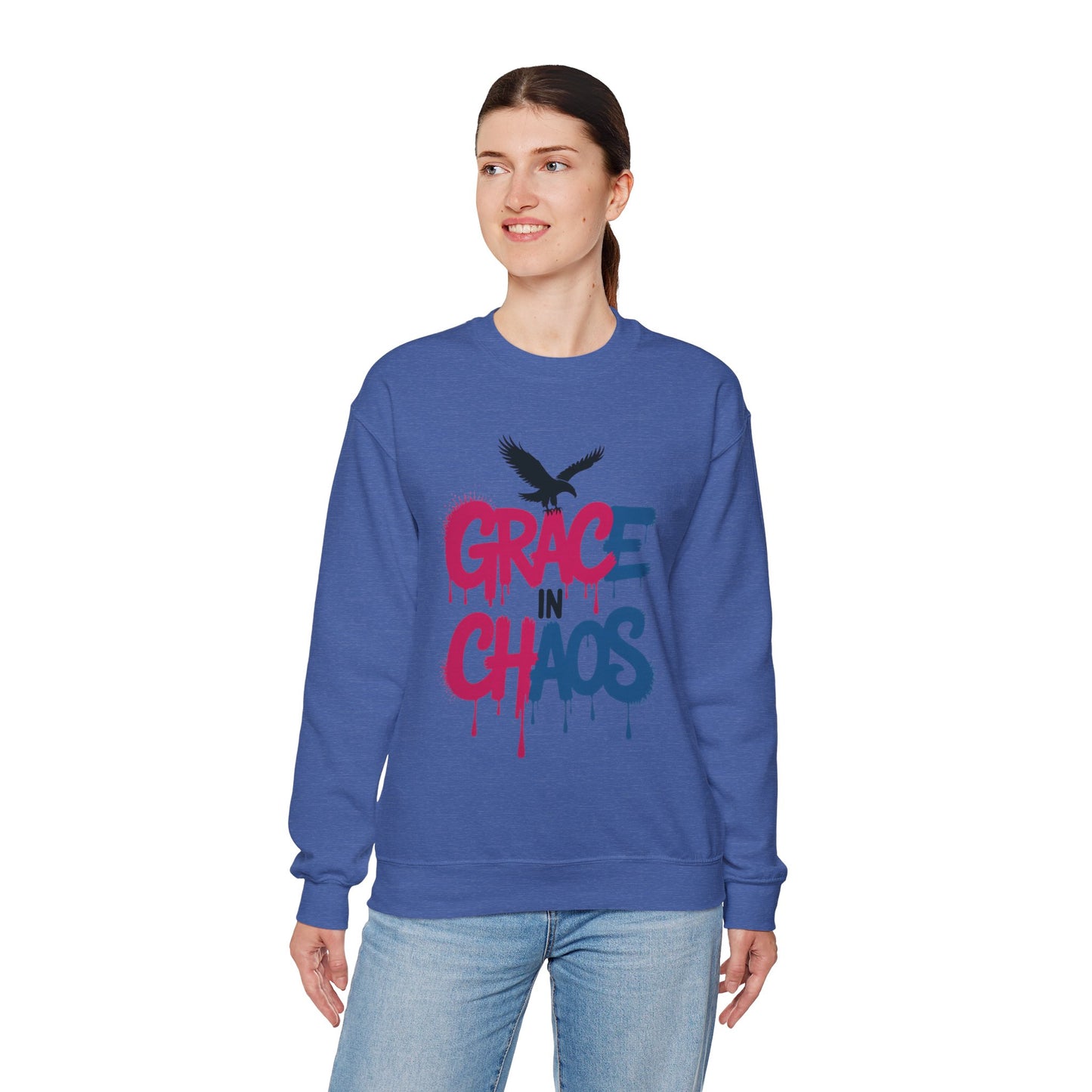 Women's Sweatshirt Grace in Chaos, Graffiti Dripping Street Art Pullover, Bold Urban Graphic