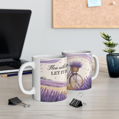 Lavender Field Mug, Bicycle Coffee Cup, Tranquil Nature Lover Gift, Calm Summer Vibes Mug, Motivational Coffee Cup, Inspirational Quotes