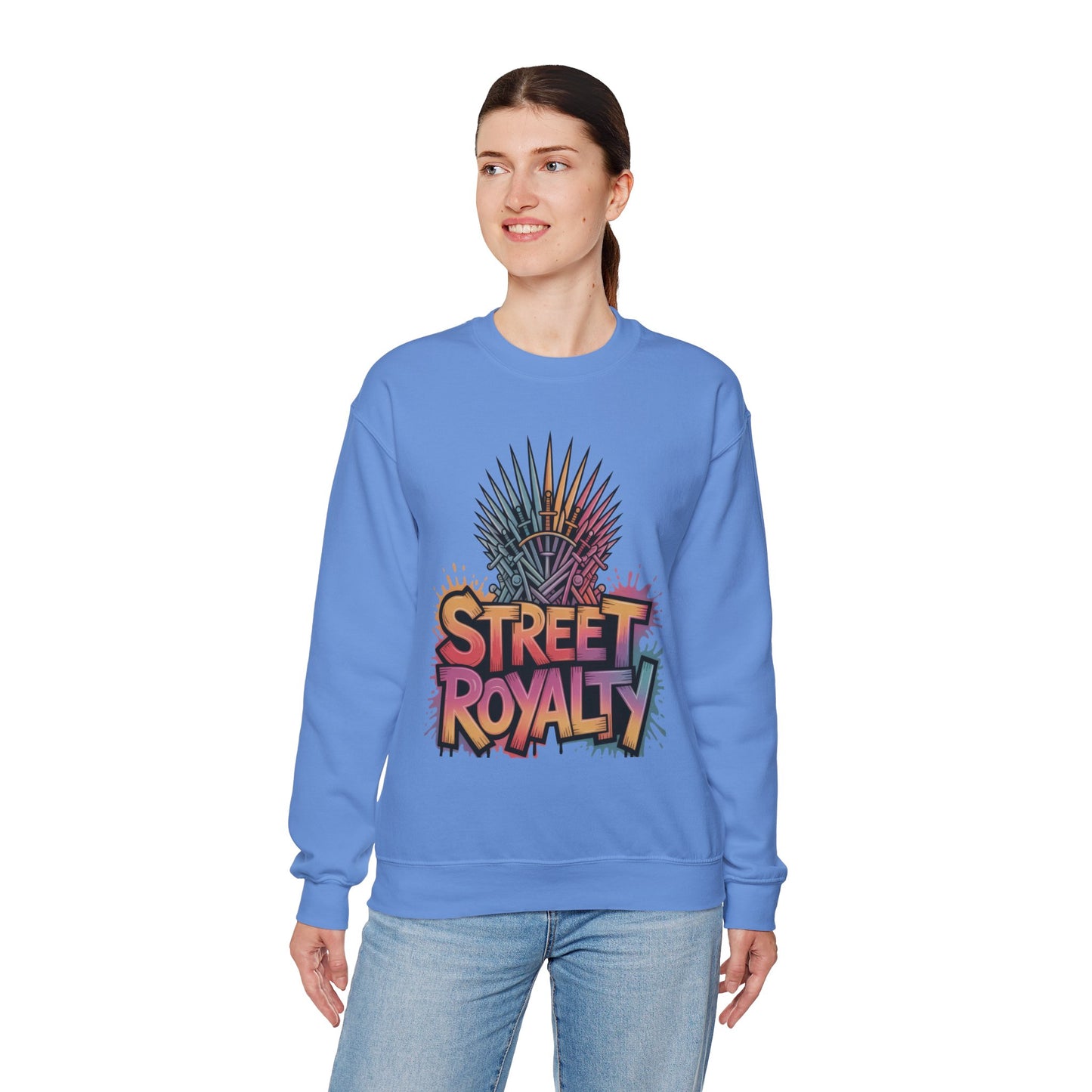 Street Royalty Women's Crewneck Sweatshirt, Graffiti Crown Graphic Pullover, Urban Streetwear Top
