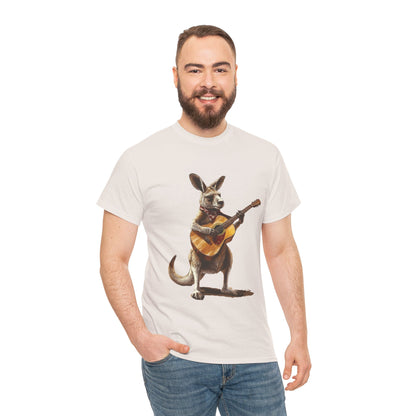 Kangaroo Musician Tee, Fun Graphic Shirt, Unisex Cotton Tee, Gift for Music Lovers, Aussie Music Lover Gift, Guitar Playing Kangaroo T-Shirt