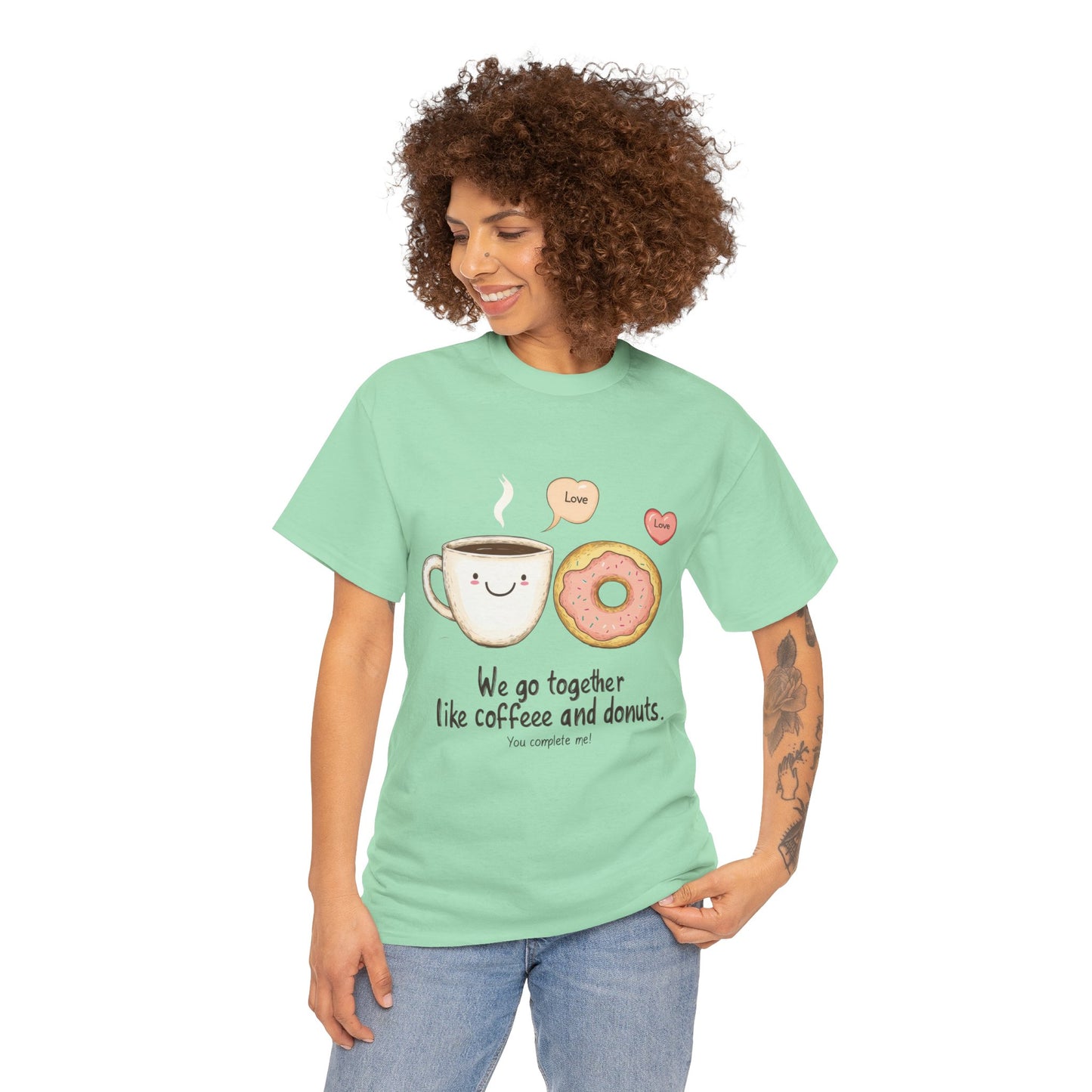 Cute Coffee and Donut Love T-Shirt, Funny Couple Quote, Kawaii Breakfast Graphic Shirt, Gift for Coffee Lovers, Gift for Valentine's Day