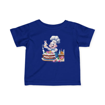 Hoppy Baker Easter Bunny Baby T-Shirt - Cute Infant Tee with Chef Bunny and Cake, Fun Spring Outfit for Babies, Easter Toddler Tee