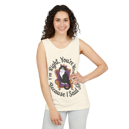 Funny Cat Queen Tank Top, Sassy Cat Graphic Tee for Women, Cat Mom Humor Tee Gift, Funny Graphic T-Shirt, I'm Right, You're Wrong Tee