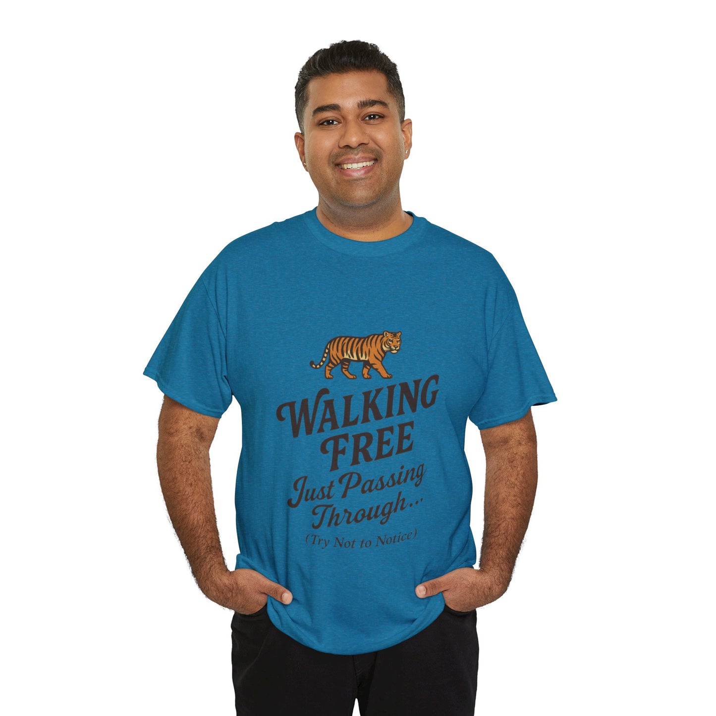 Walking Free Tiger Shirt for Men - Just Passing Through Funny Graphic Tee - Wild Animal Casual Top, Gift Nature Lovers
