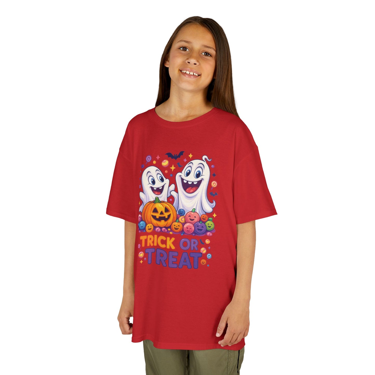 Trick or Treat Kids Halloween T-Shirt, Cute Ghosts Pumpkin Design, Fun Spooky Tee for Boys Girls