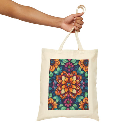 Vibrant Floral Cotton Canvas Tote Bag, Eco-Friendly Grocery Bag, Shopping Tote, Art Tote, Gift for Women