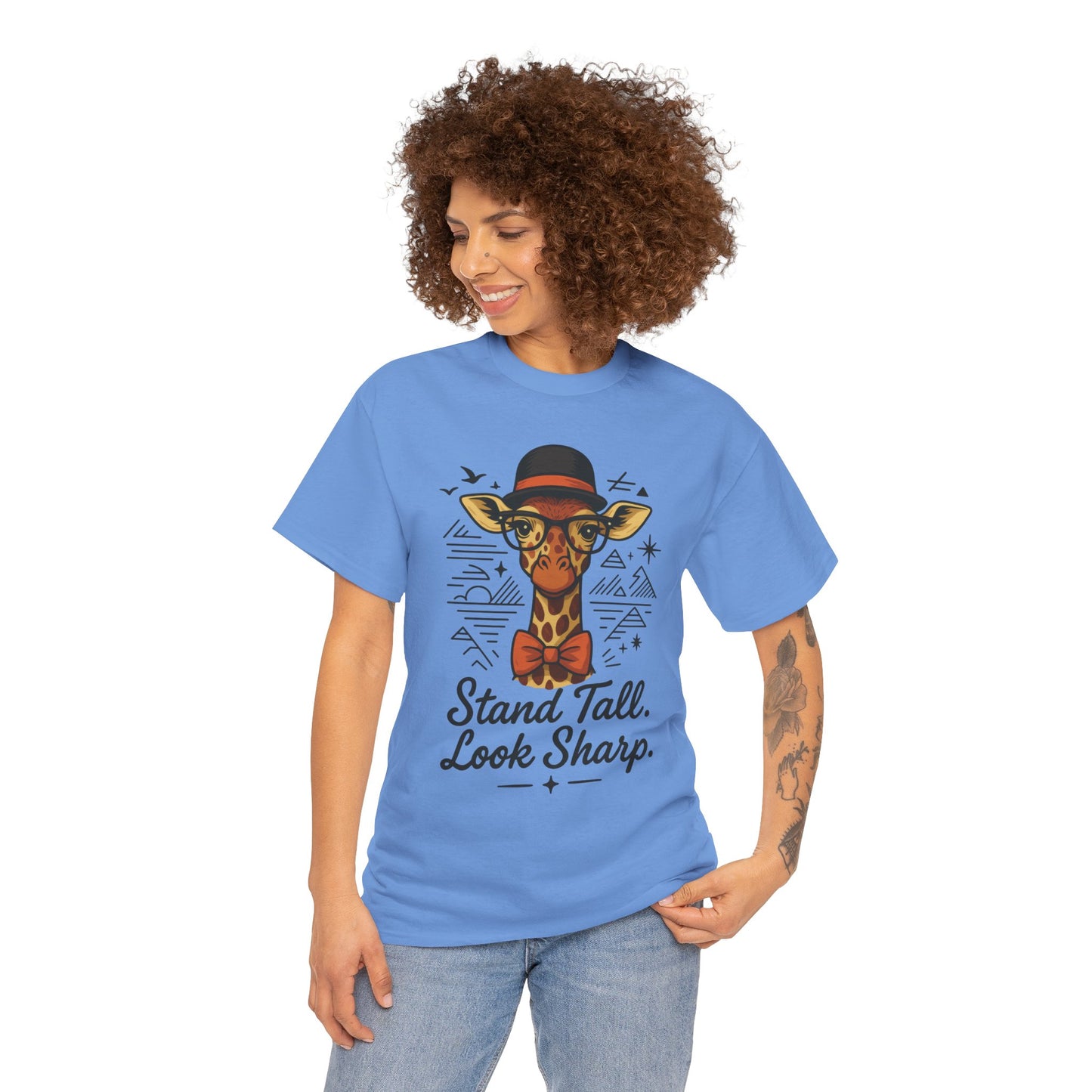 Hipster Giraffe T-Shirt with Hat and Glasses, Whimsical Giraffe Tee, Fun Gift, Cute Graphic Shirt, Unisex Heavy Cotton Tee