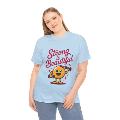 Strong is Beautiful Womens T-Shirt, Cute Fitness Character Graphic Tee, Inspirational Workout Shirt, Gym Motivation Gift for Her