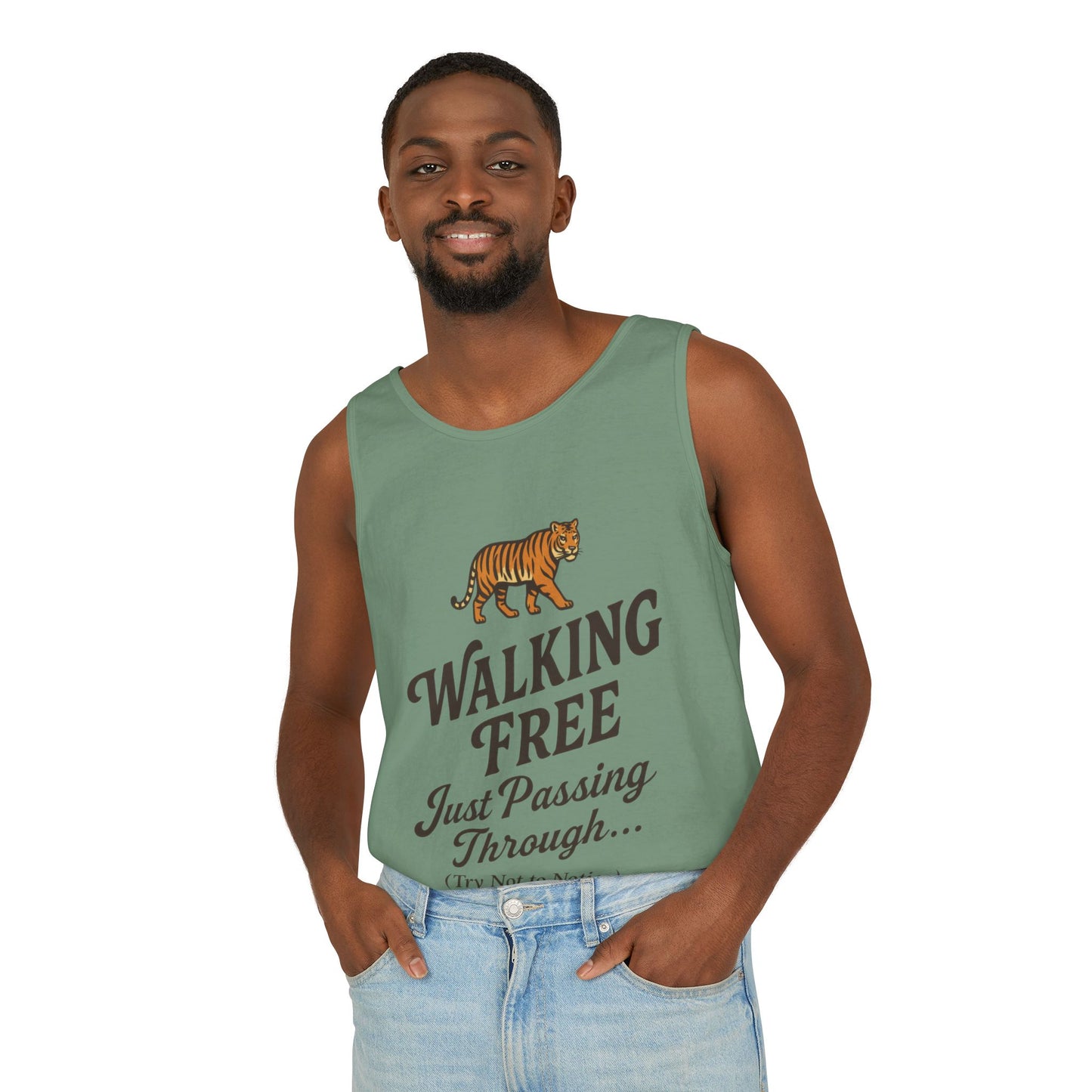 Walking Free Mens Tiger Tank Top, Funny Sleeveless Shirt - Wild Animal Summer Top, Mens Beachwear, Gift for Wild Life Lovers
