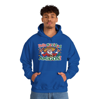 Feliz Navidad Amigos Hoodie, Funny Mexican Santa Christmas Hoodie, Latin Fiesta Holiday Sweatshirt for Men
