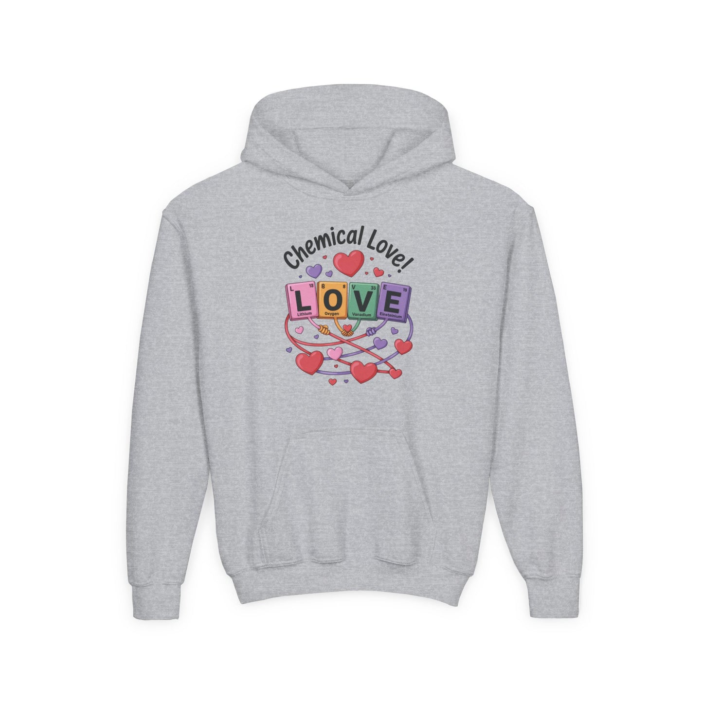 Youth Heavy Blend Hooded Sweatshirt, Chemical Love Design, Cozy Gift for Teens, Valentine's Day Gift For Girl, Birthday, Everyday Comfort