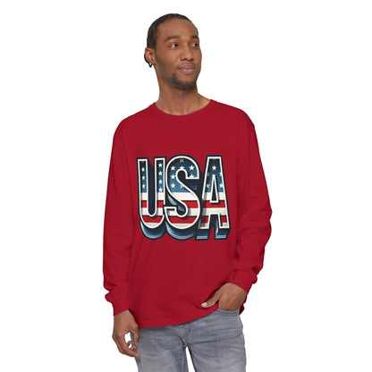 Patriotic Long Sleeve  Unisex  T-Shirt, USA Design, Unisex Tee for Independence Day, Memorial Day, Family Celebrations, Casual Wear
