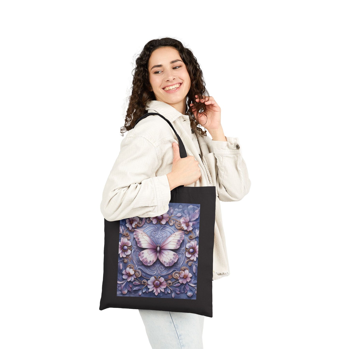 Butterfly Floral Cotton Canvas Tote Bag, Eco-Friendly Shopping, Gift for Her, Nature Lover, Reusable Bag, Boho Style