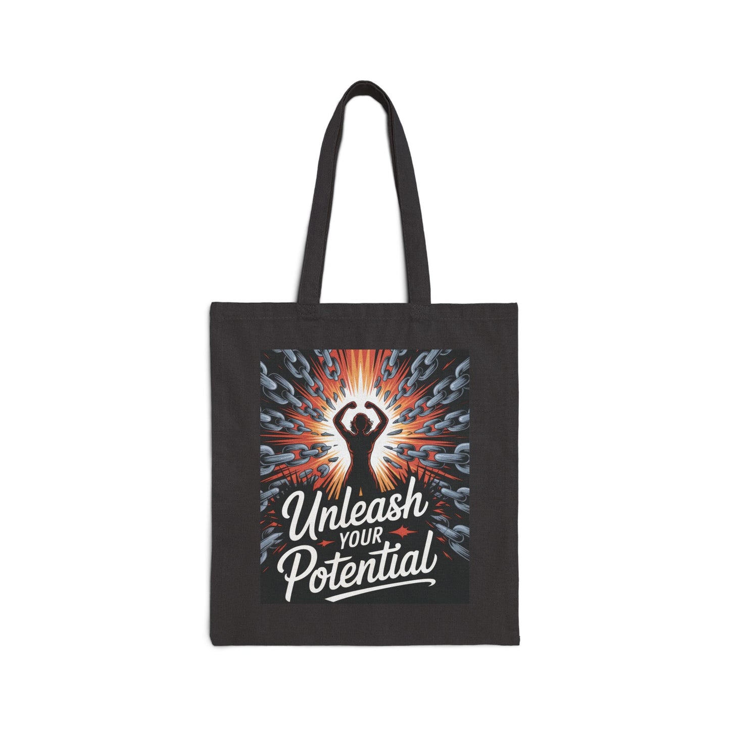 Unleash Your Potential Tote Bag, Motivational Empowerment Canvas Bag with Strong Woman & Chains Design, Fitness & Feminist Gift