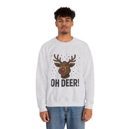 Men's Oh Deer Funny Christmas Sweatshirt, Reindeer Holiday Pullover