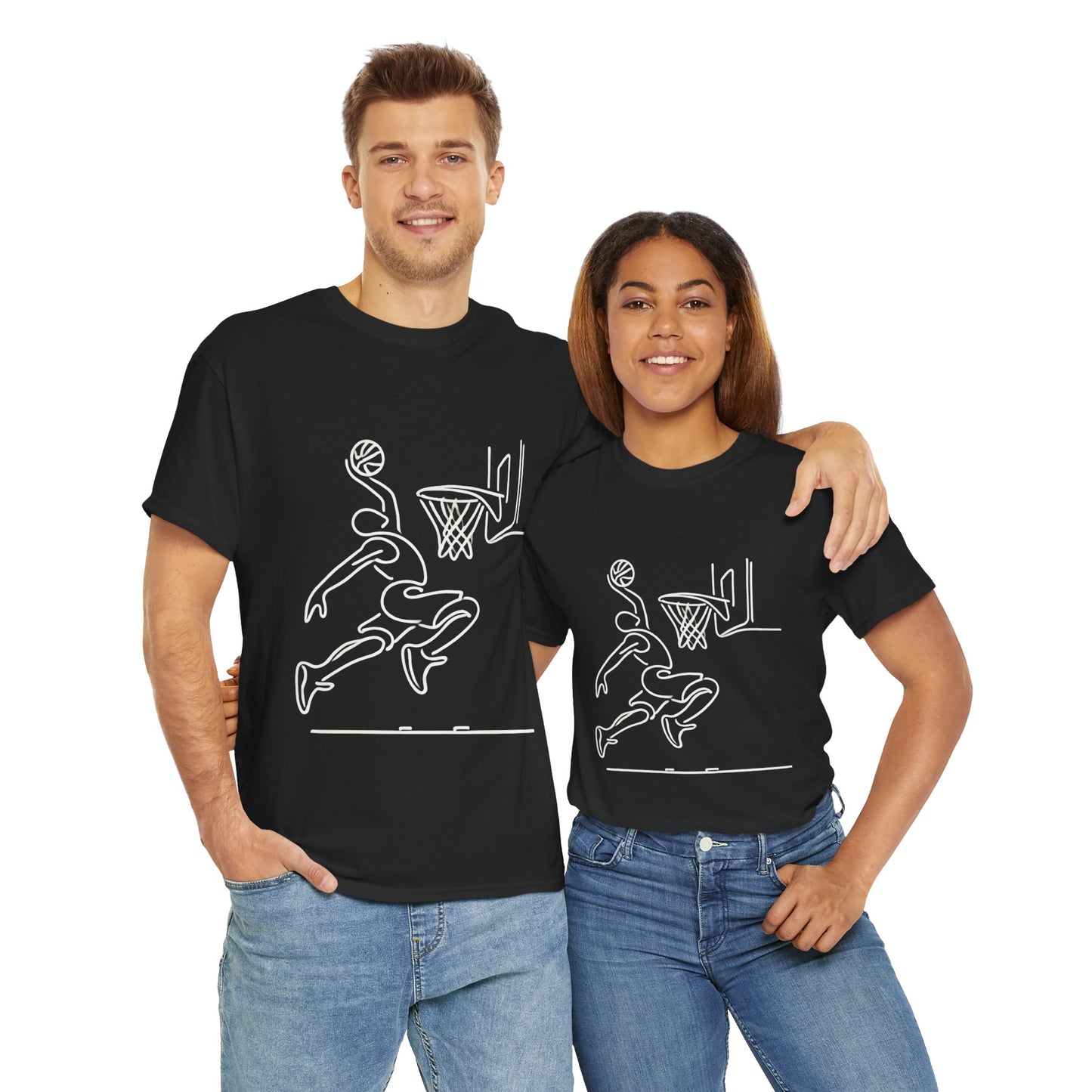 Basketball Slam Dunk Line Art Shirt, Unisex Heavy Cotton Tee, Sportswear, Gift for Athletes, Streetwear, Basketball Player T-Shirt