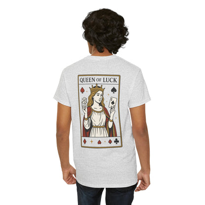 Queen of Luck Front & Back Print unisex T-Shirt, Roll the Dice Tee for Men, Vintage Gambling Shirt, Casino Gift, Poker Gift, Card Games Gift