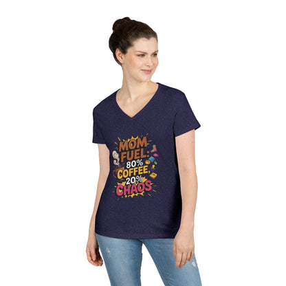 Mom Fuel V-Neck T-Shirt, Funny Gift for Moms, Coffee Lovers, Mother's Day, Everyday Humor, Tired Mom Life Tee, Coffee Loving Moms