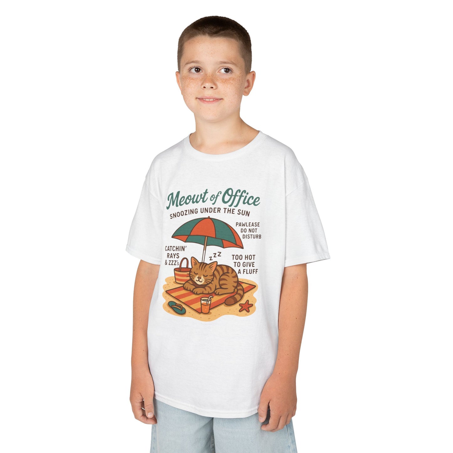 Kids Cat-Themed T-Shirt - Meowt of Office, Cute Summer Tee, Cat Lover Gift, Fun Playwear, Summer Beach Vacation Tee