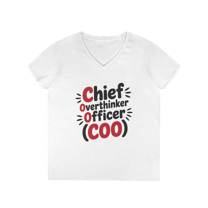 Ladies' V-Neck T-Shirt, Women's COO T-Shirt, Chief Overthinker Officer Funny Graphic Tee, Sarcastic Work Shirt