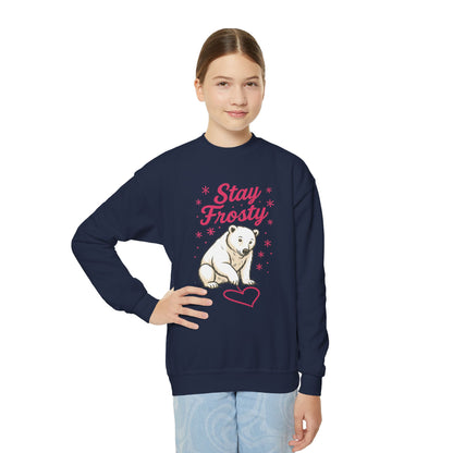 Youth Crewneck Sweatshirt, Kids Stay Frosty Polar Bear Sweatshirt, Cute Winter Animal Pullover for Children