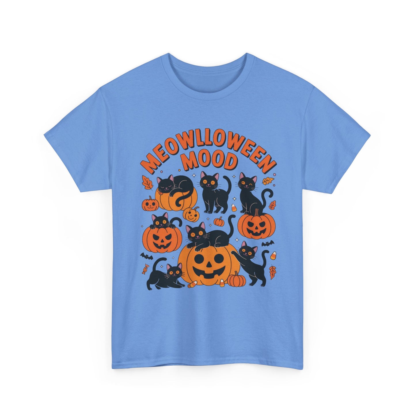 Meowlloween Mood Cat Shirt for Women, Cute Black Cat and Pumpkin Halloween Tee, Cozy Fall Kawaii Spooky Graphic Top, Cat Lover Gift