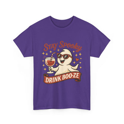 Stay Spooky Drink Boo-ze Women's T-Shirt, Funny Ghost Wine Halloween Party Graphic Tee