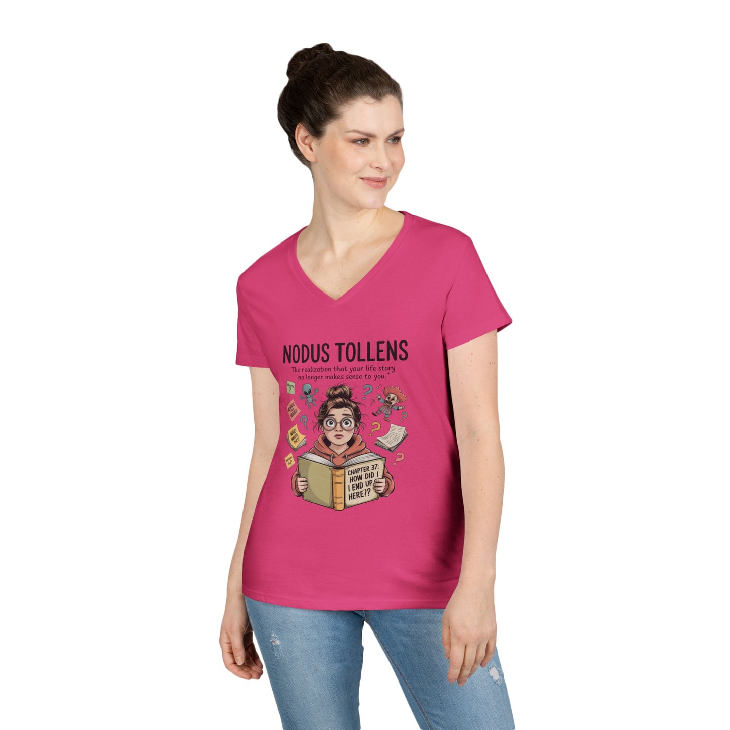 Nodus Tollens V-Neck T-Shirt, Women's Heavy Cotton Shirt, Latin Words, Moods & Modes, Self-Awareness, Quirky Humor Shirt