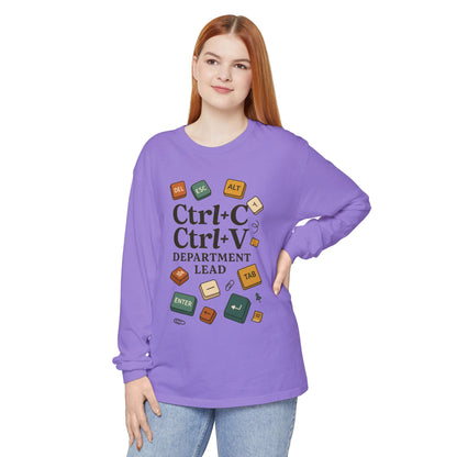 Graphic Long Sleeve Tee, Ctrl+C Ctrl+V Department Lead, Funny Office Humor Shirt, Programmer Gift, Tech Nerd Tee, IT Department Apparel