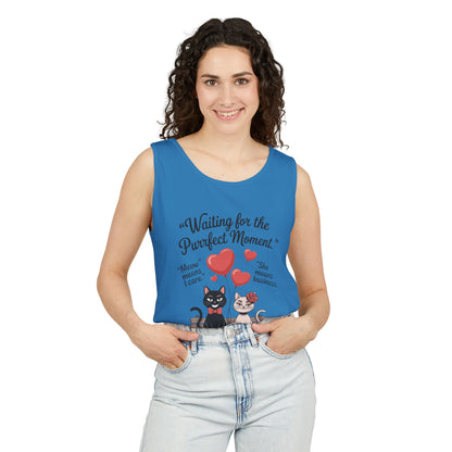 Cute Cat Lovers Tank, Womens Heavy Cotton Tank Top for Pet Owners, Funny Cat Tee, Gift for Cat Lovers, Casual T-Shirt, Animal Art Tee