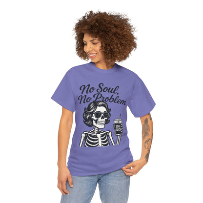 No Soul No Problem Skeleton T-Shirt for Women, Funny Gothic Skull Tee, Dark Humor Halloween Shirt, Spooky Retro Skeleton Top