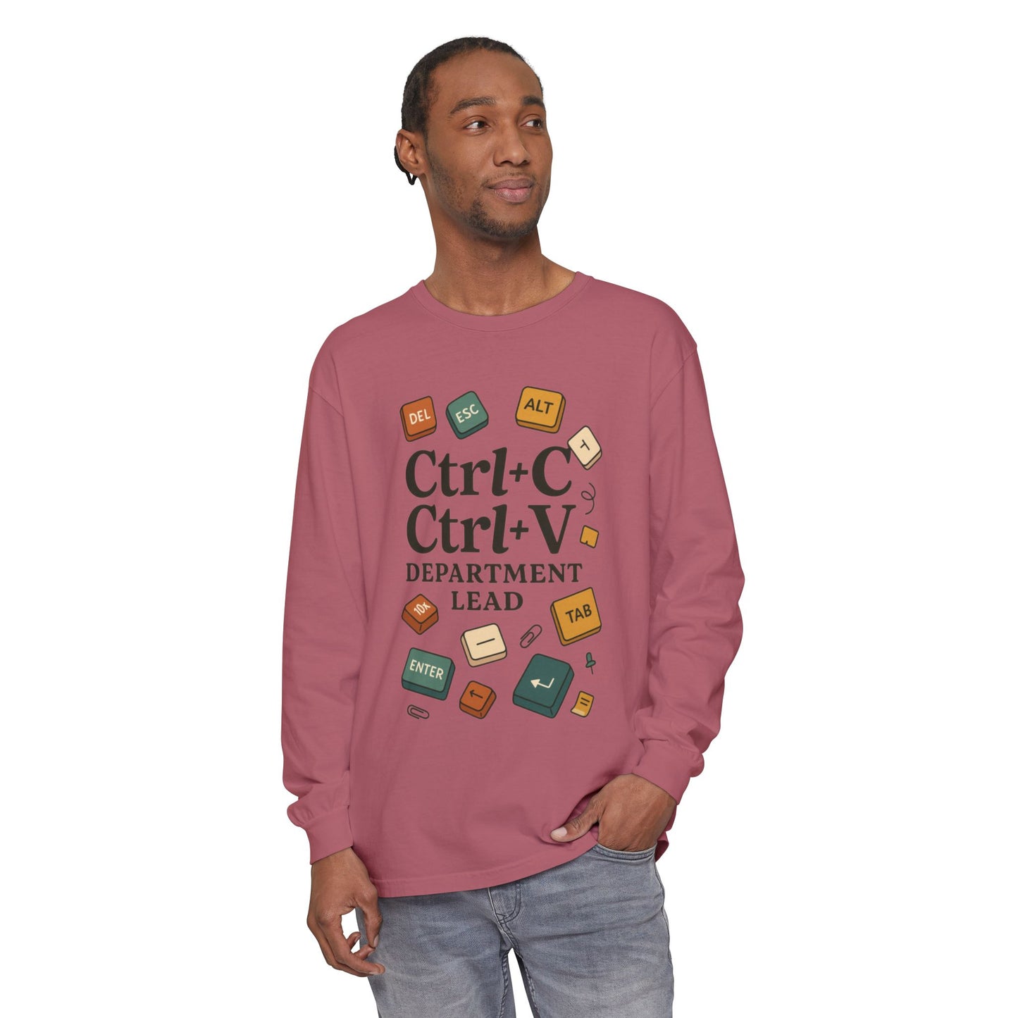 Graphic Long Sleeve Tee, Ctrl+C Ctrl+V Department Lead, Funny Office Humor Shirt, Programmer Gift, Tech Nerd Tee, IT Department Apparel