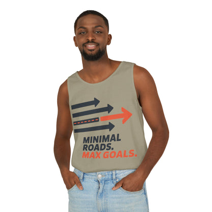 Mens Garment-Dyed Tank Top, Minimal Roads Max Goals Motivational Mens Tank Top