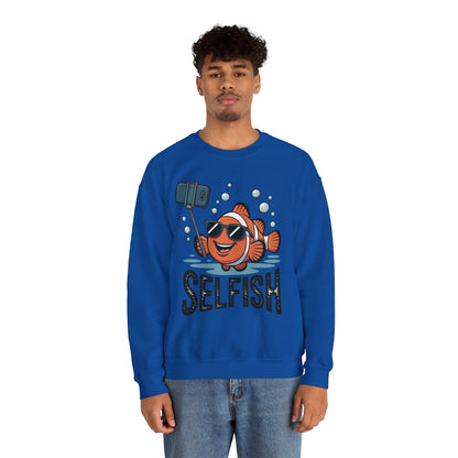 Unisex Heavy Blend™ Crewneck Sweatshirt, Mens Selfish Funny Fish Sweatshirt, Cute Selfie Pullover, Ocean Humor Top