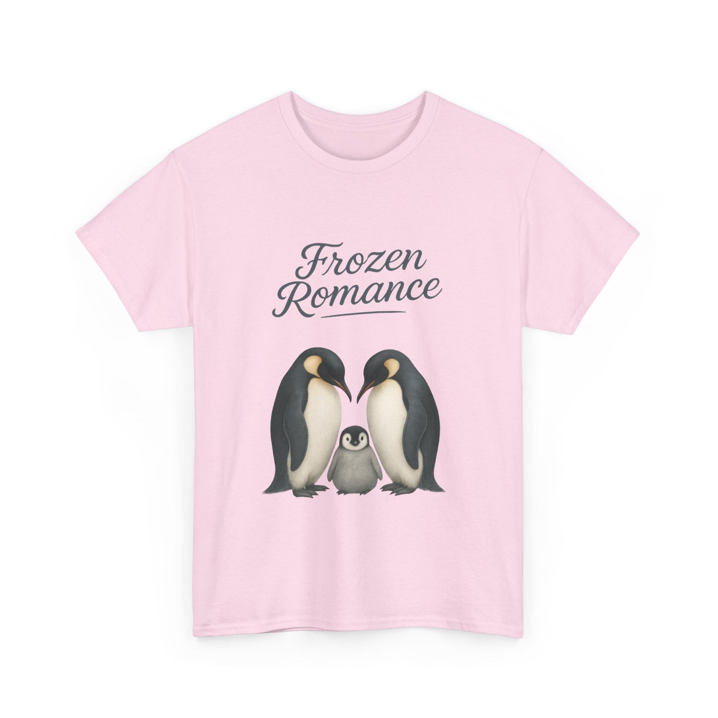 Womens Heavy Cotton Tee, Womens Frozen Romance Penguin T-Shirt, Cute Animal Graphic Tee, Love Birds Shirt Gift