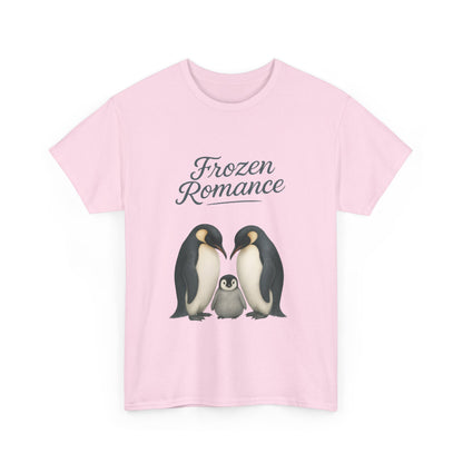 Womens Heavy Cotton Tee, Womens Frozen Romance Penguin T-Shirt, Cute Animal Graphic Tee, Love Birds Shirt Gift
