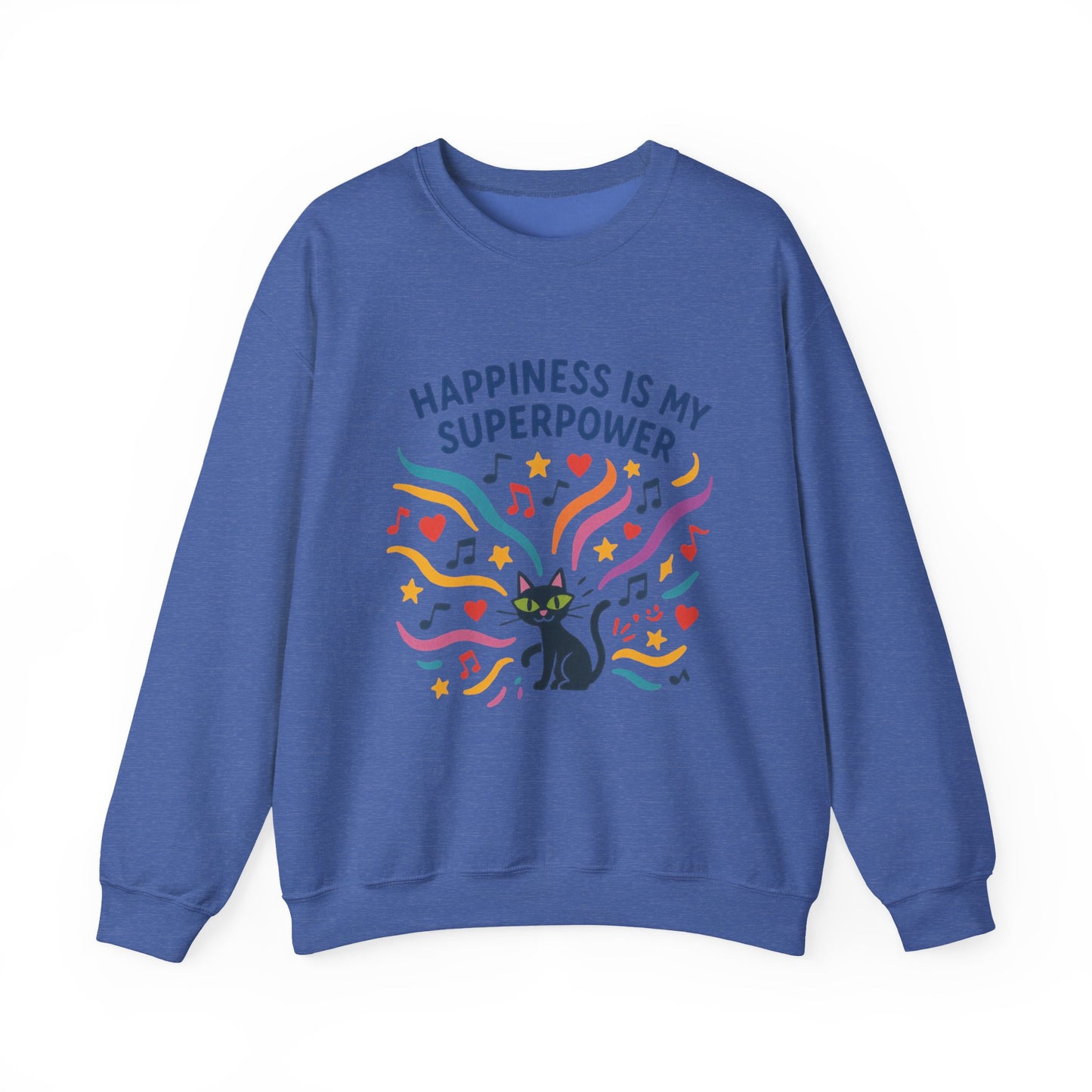 Playful Cat Crewneck Womens Sweatshirt, Happiness is My Superpower, Cozy Sweatshirt, Gift for Cat Lovers, Fun Casual Style, Unique Animal Design