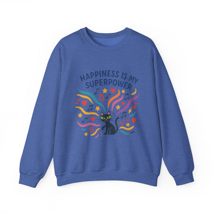 Playful Cat Crewneck Womens Sweatshirt, Happiness is My Superpower, Cozy Sweatshirt, Gift for Cat Lovers, Fun Casual Style, Unique Animal Design