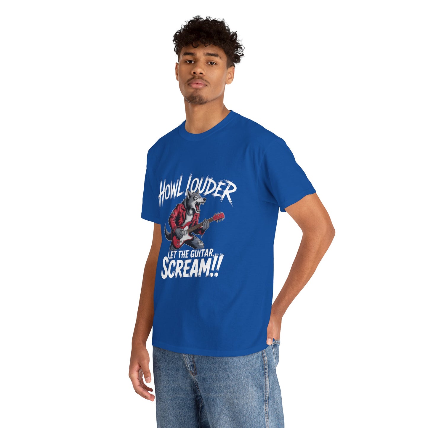Rockin' Wolf Unisex Tee, Perfect for Music Lovers, Music Lover Graphic T-Shirt, Cool Guitarist Wolf Design, Rock Wolf Electric Guitar Tee