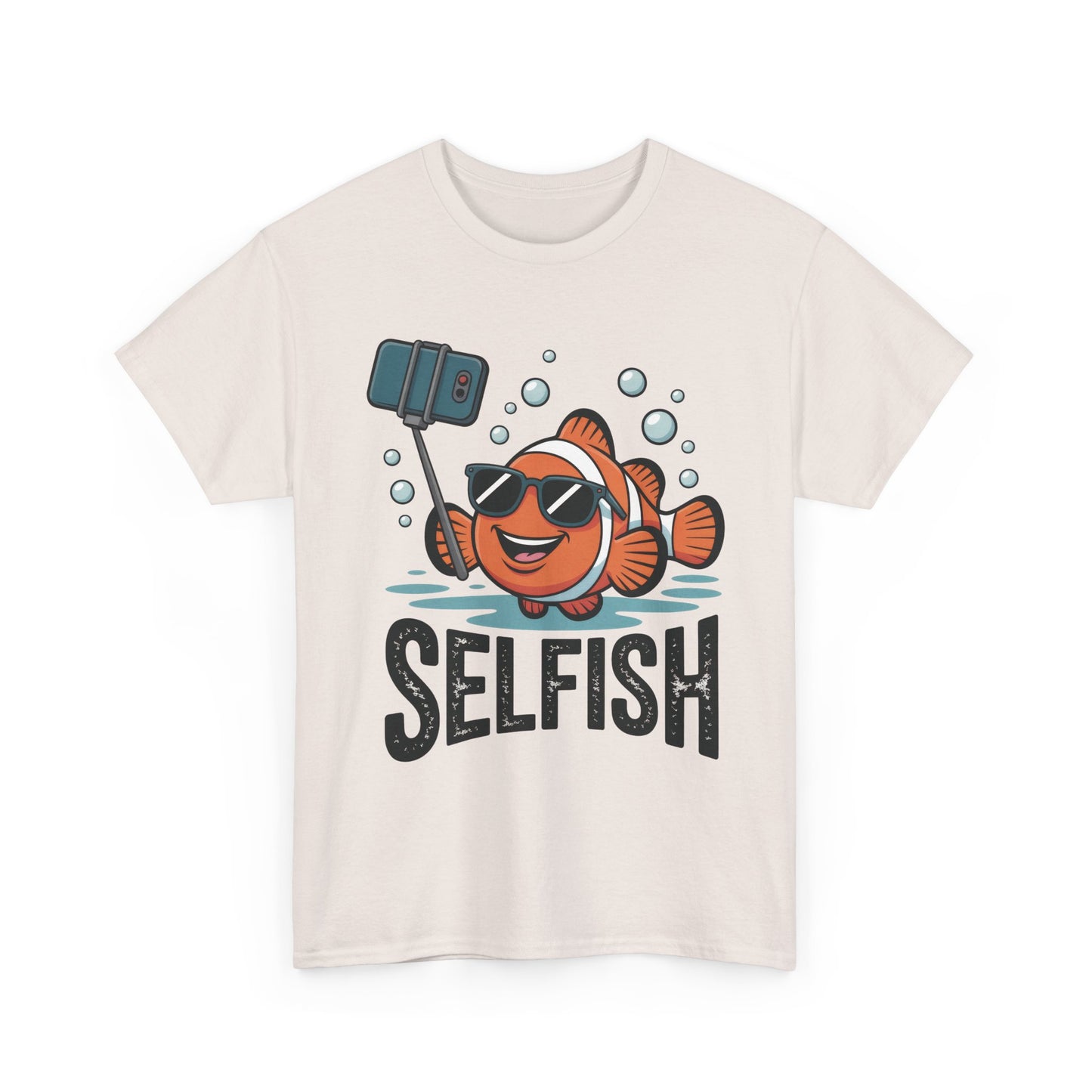 Unisex Heavy Cotton Tee, Mens Selfish Funny Fish T-Shirt, Cute Selfie Graphic Tee, Ocean Humor Shirt