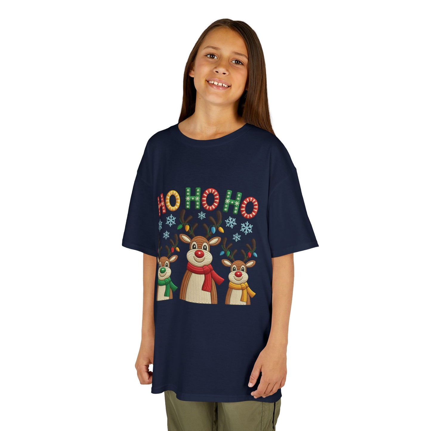 Ho Ho Ho Reindeer T-Shirt for Girl, Cute Christmas Kids Holiday Tee