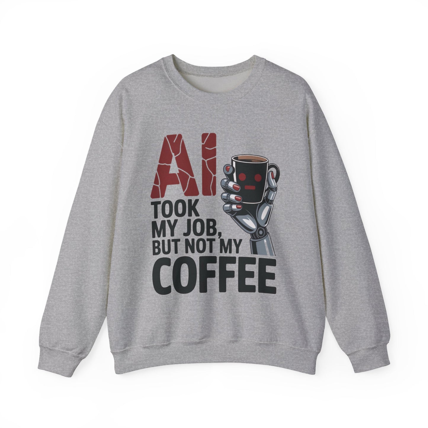 AI Coffee Sweatshirt, Funny Robot Humor Pullover, Geek Sarcastic Job Joke Top, Women's Heavy Blend™ Crewneck Sweatshirt