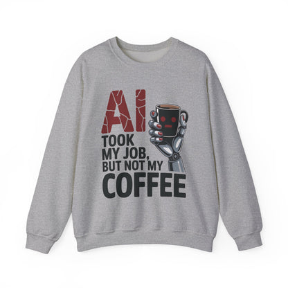 AI Coffee Sweatshirt, Funny Robot Humor Pullover, Geek Sarcastic Job Joke Top, Women's Heavy Blend™ Crewneck Sweatshirt