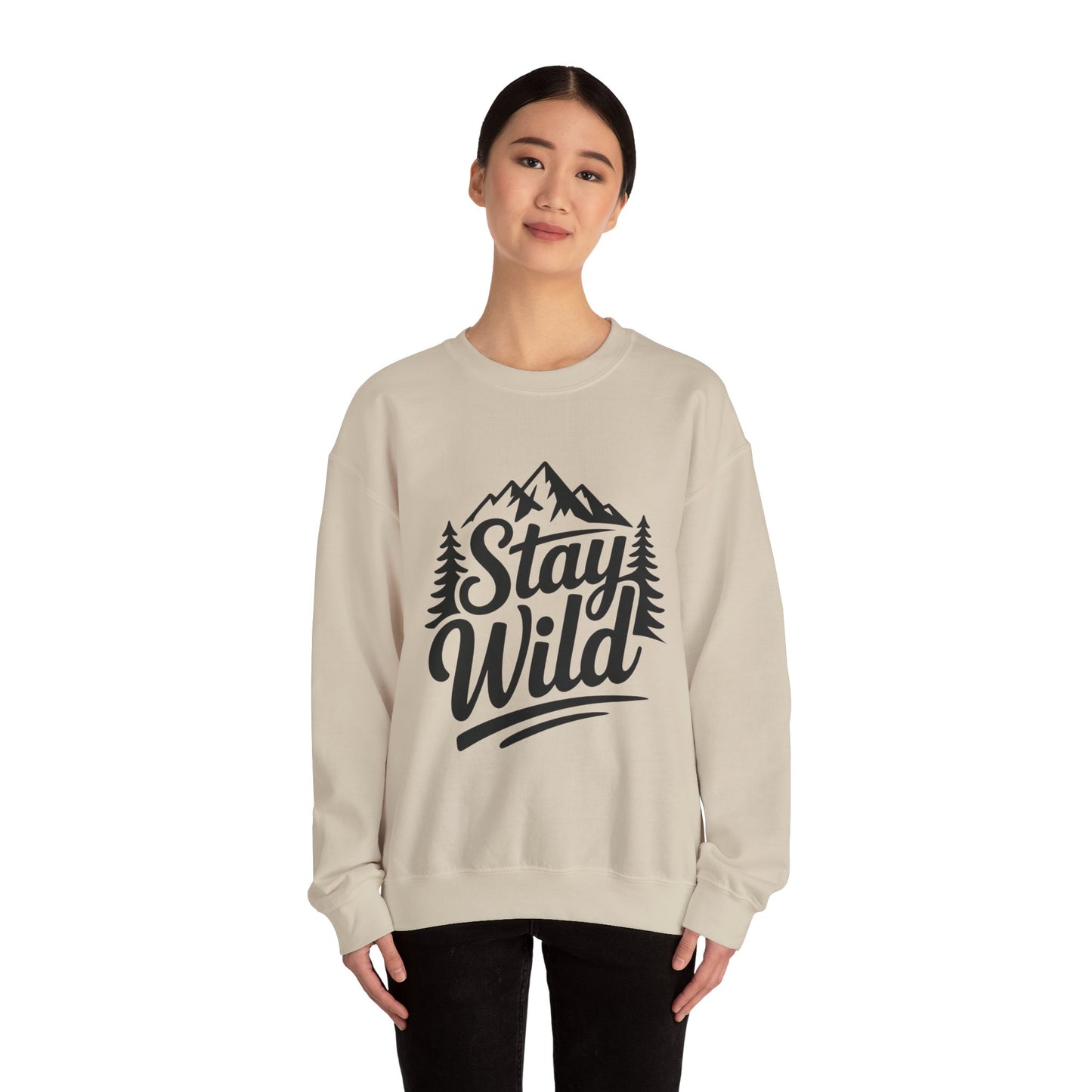 Stay Wild Unisex Crewneck Sweatshirt, Cozy Casual Wear for Adventurers, for Nature Lovers, Mountain Nature Unisex Crewneck Sweatshirt